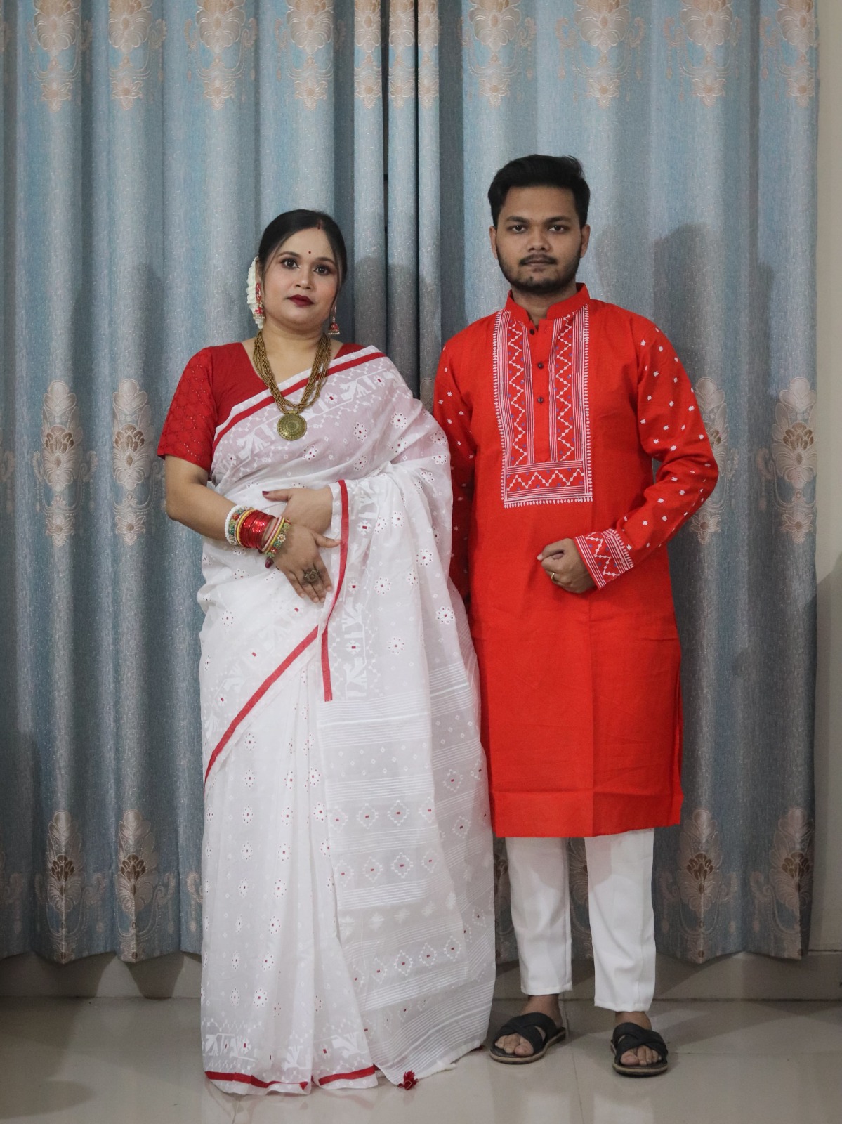 Panjabi Sharee with Blouse Piece Couple Set